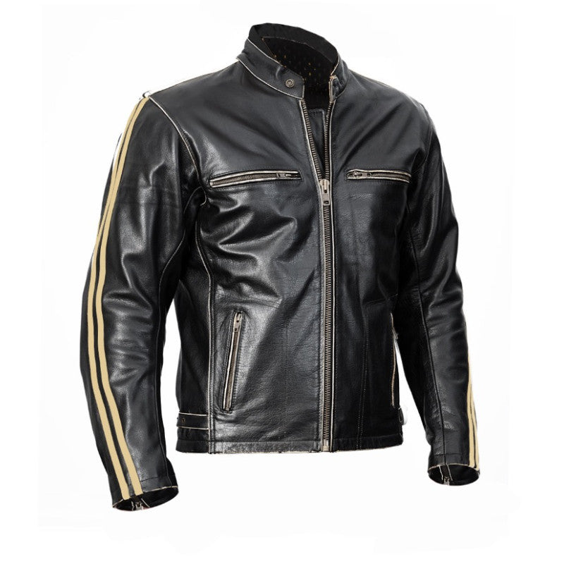 Urban Riding Black Motorcycle Leather Jacket – CE Level-2 Armor, Buffalo Hide, Premium Comfort