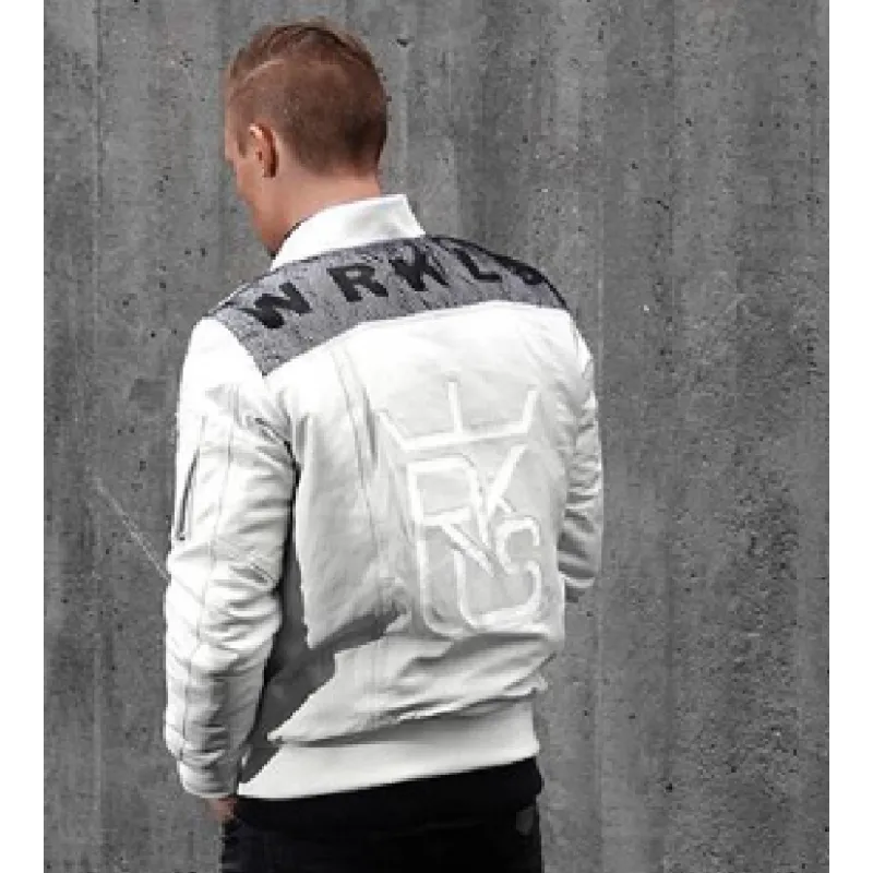 Premium Bomber White Leather Jacket – Full Grain Lambskin, Shearling Collar, Rib-Knit Cuffs & Hem, Front Zipper, Winter Aviator Style