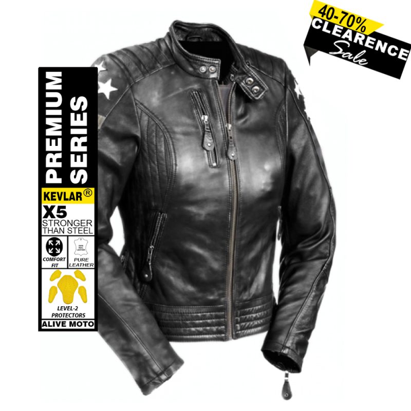 PREMIUM LIONESS LADY BLACK MOTORCYCLE LEATHER JACKET