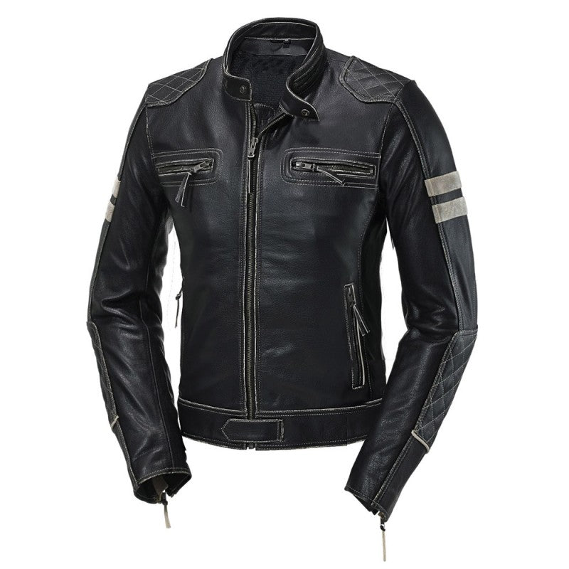 Lady Rivaldale Motorcycle Leather Jacket – CE Armored, Kevlar Reinforced, Premium Rub-Off Cowhide