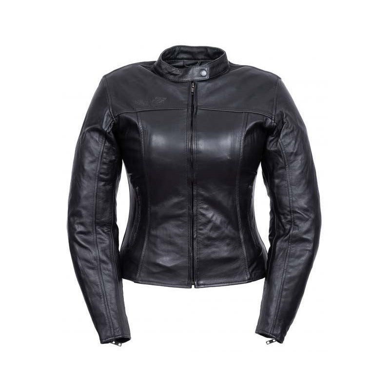 Lady Rocker Black Motorcycle Jacket – Women’s CE Level-2 Armored, Premium Cowhide, Stretch Fit