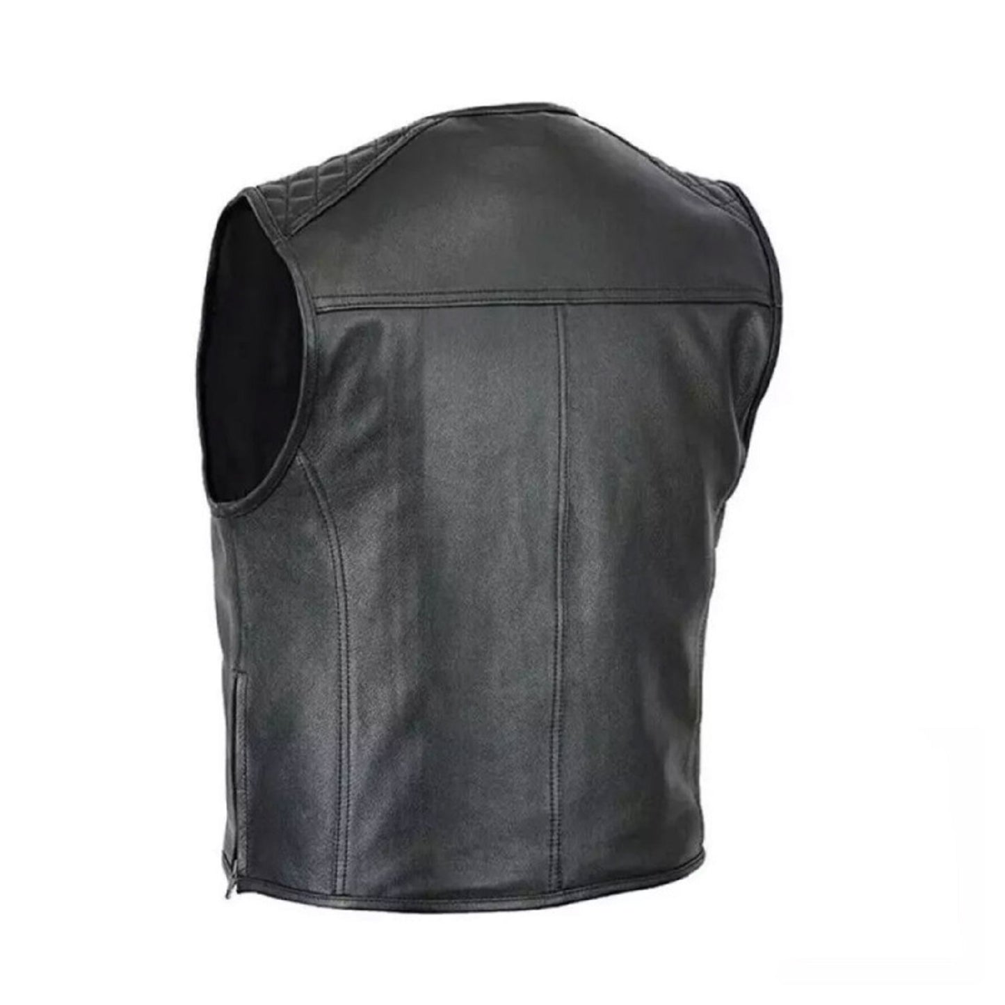 Horizon Cruiser Black Motorcycle Leather Vest Premium Biker Style with Adjustable Fit, Pockets & Patch Friendly Back Panel