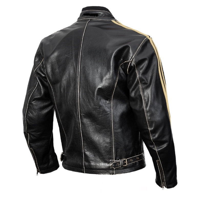 Urban Riding Black Motorcycle Leather Jacket – CE Level-2 Armor, Buffalo Hide, Premium Comfort