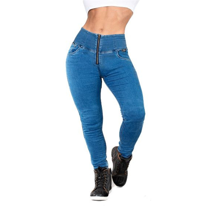 Lady Motorcycle Denim Leggings – Original Blue, Kevlar Reinforced, CE Armor, Stretch Fit, Stylish & Protective Riding Gear for Women