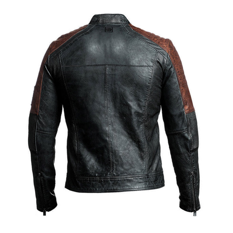 Ghost Dual Motorcycle Leather Jacket – CE Level-2 Armored, Kevlar Reinforced, Vintage Brown & Black Cowhide