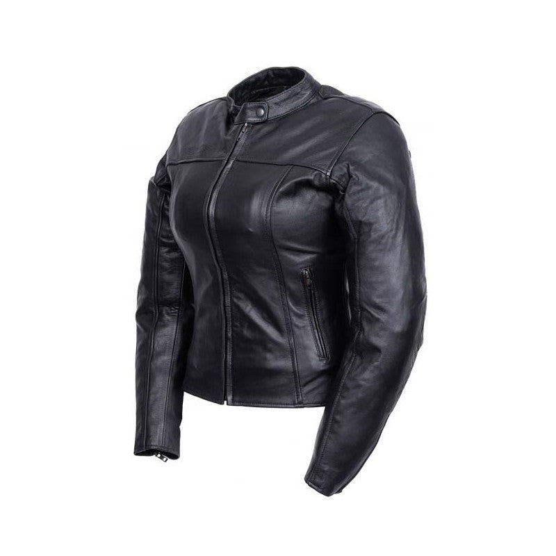 Lady Rocker Black Motorcycle Jacket – Women’s CE Level-2 Armored, Premium Cowhide, Stretch Fit