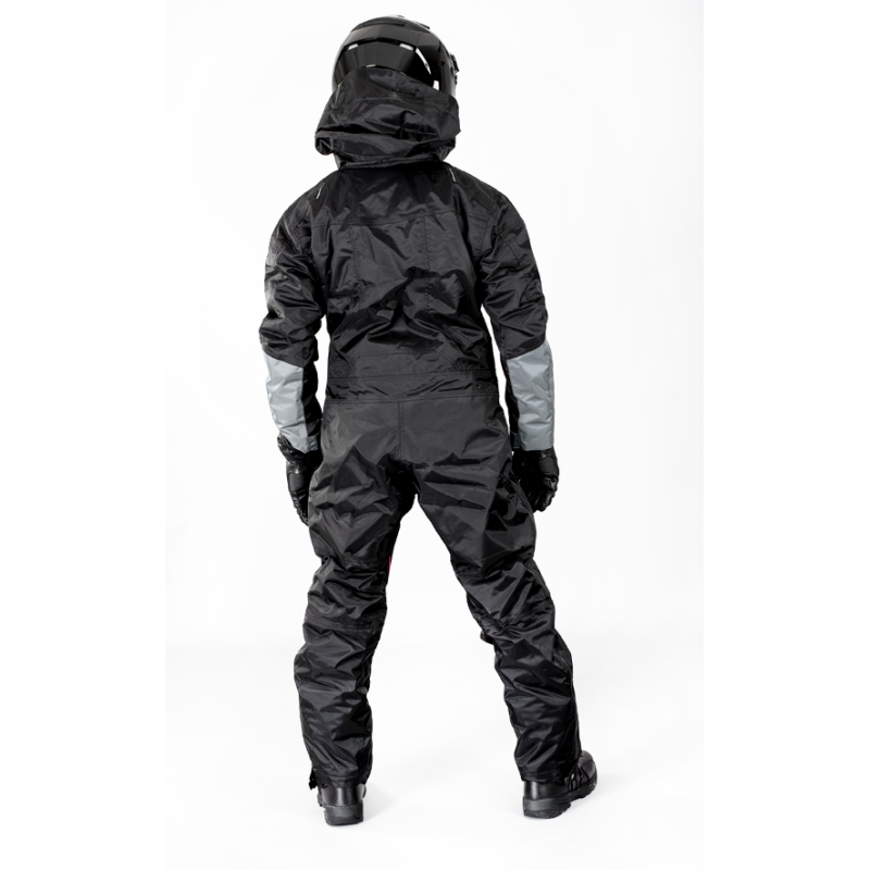 "High-Performance Snowmobile Suit: Front and Back View"
