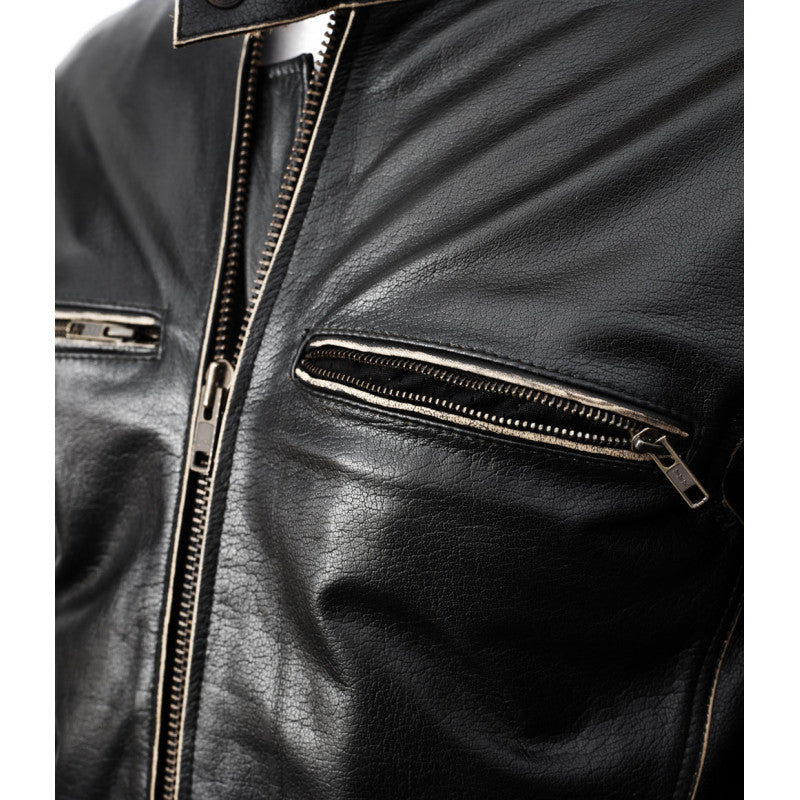 Urban Riding Black Motorcycle Leather Jacket – CE Level-2 Armor, Buffalo Hide, Premium Comfort