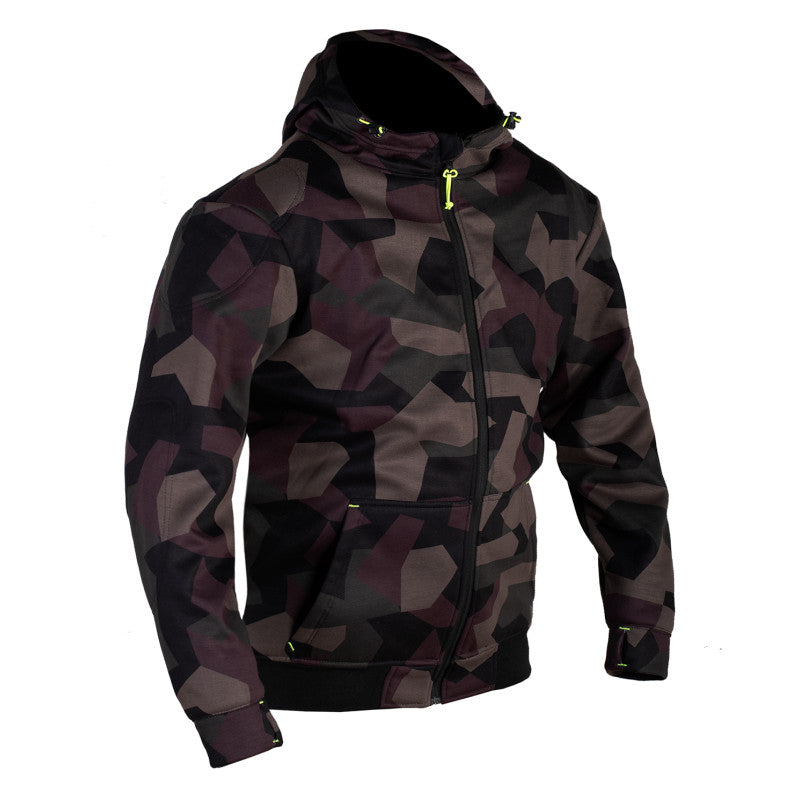 Premium Camo Forest Motorcycle Hoodie – CE 17092:2020 Certified, Kevlar Lined, Waterproof, Armored Riding Jacket