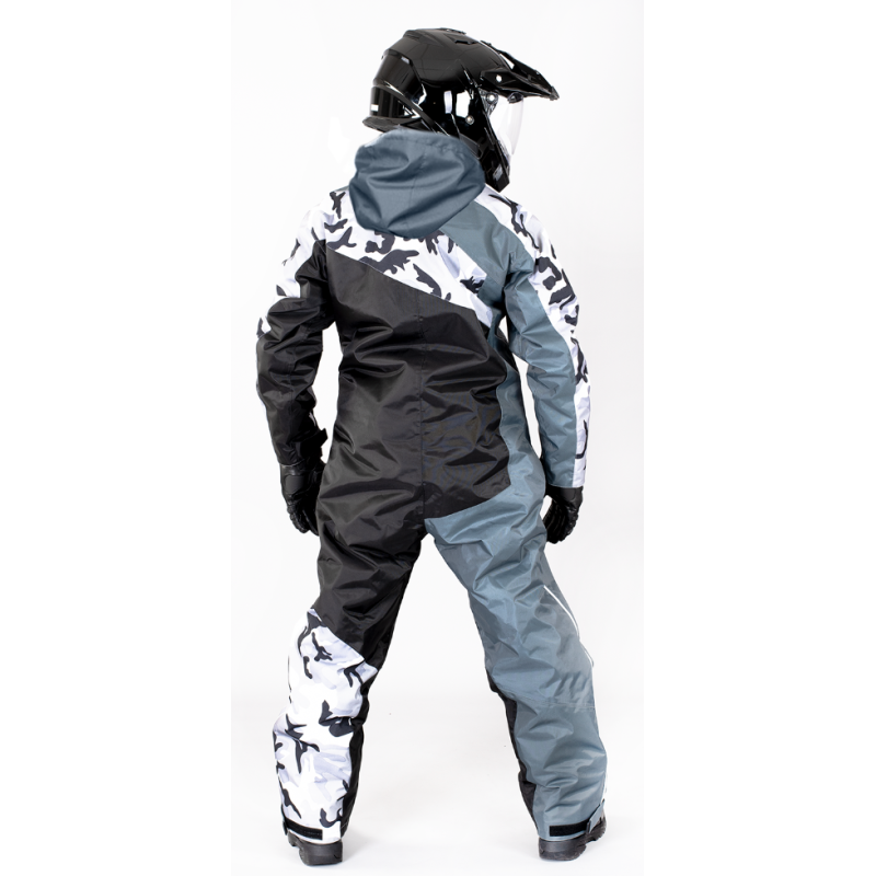 Arctic Camo Storm: High-Performance Snowmobile Suit – White & Grey Edition