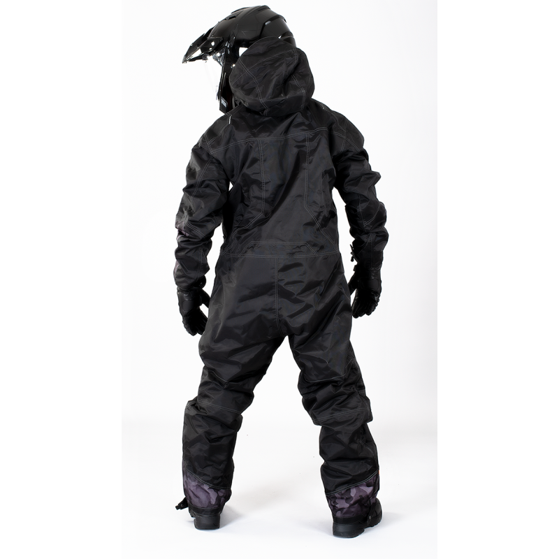"JetWear Aurora Women's Snowmobile Suit – All-Weather One-Piece with Black Design and Bold Pink Accents for Winter Riding"