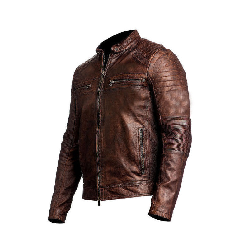 Vintage Brown Motorcycle Leather Jacket – CE Level-2 Armored, Kevlar Reinforced, Premium Cowhide