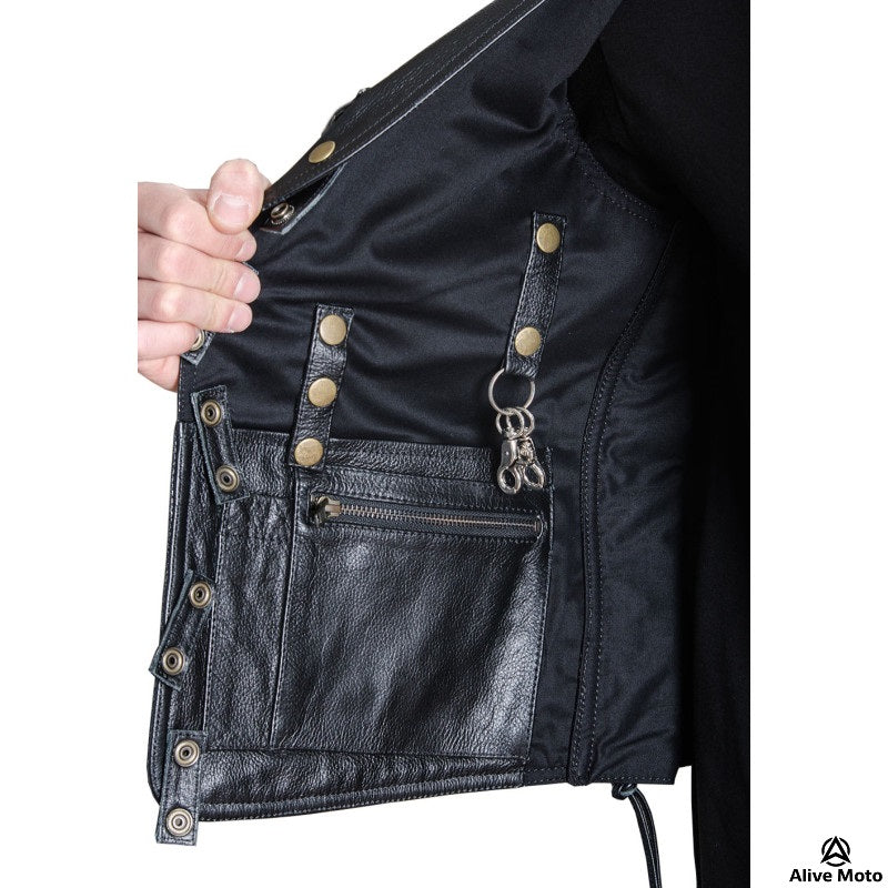 Men's Black Suede Biker Vest with Metal Clasp Closure - Vintage Gothic Style
