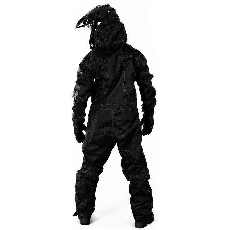 "JetWear Stealth One-Piece Snowmobile Suit – All-Black Performance Gear for Extreme Winter Riding