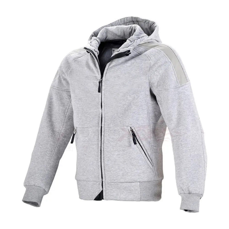 Motorcycle Classic Light Grey Riding Hoodie – CE 17092:2020 Certified, Kevlar Lined, Armored