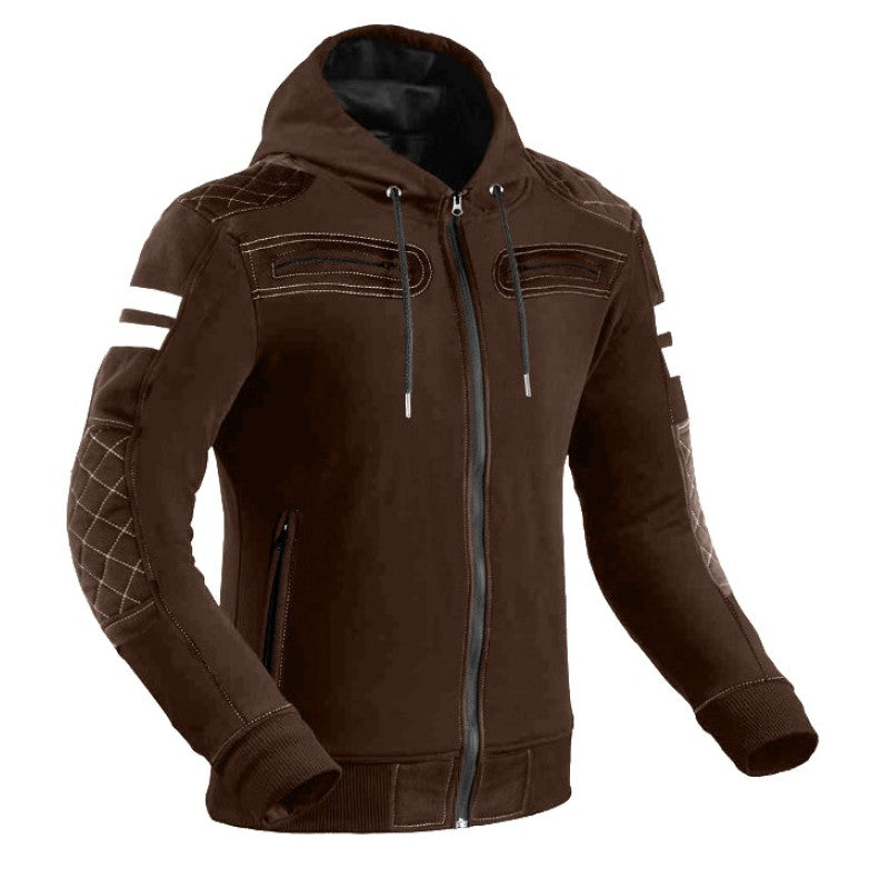 Premium Waterproof Rival Brown Motorcycle Hoodie – CE Certified Armored Riding Jacket for Men