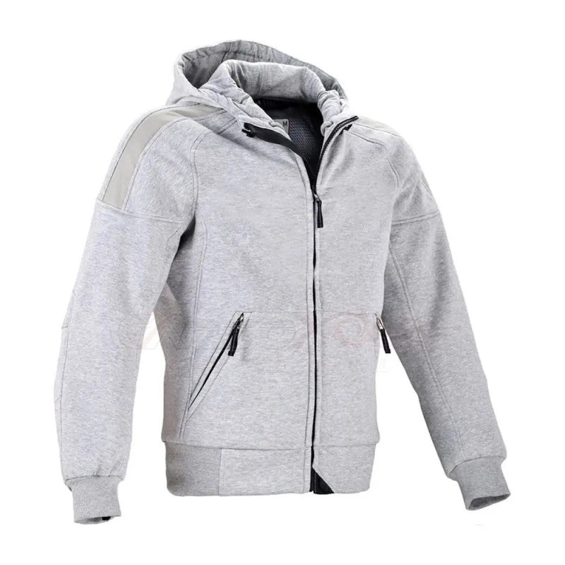 Motorcycle Classic Light Grey Riding Hoodie – CE 17092:2020 Certified, Kevlar Lined, Armored