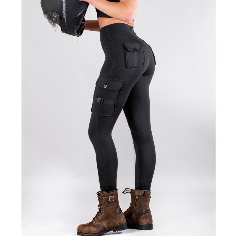 Biker Lady Cargo Touring Motorcycle Leggings – Kevlar Reinforced, CE Armor, Stretch Fit, All-Day Comfort with Utility Pockets