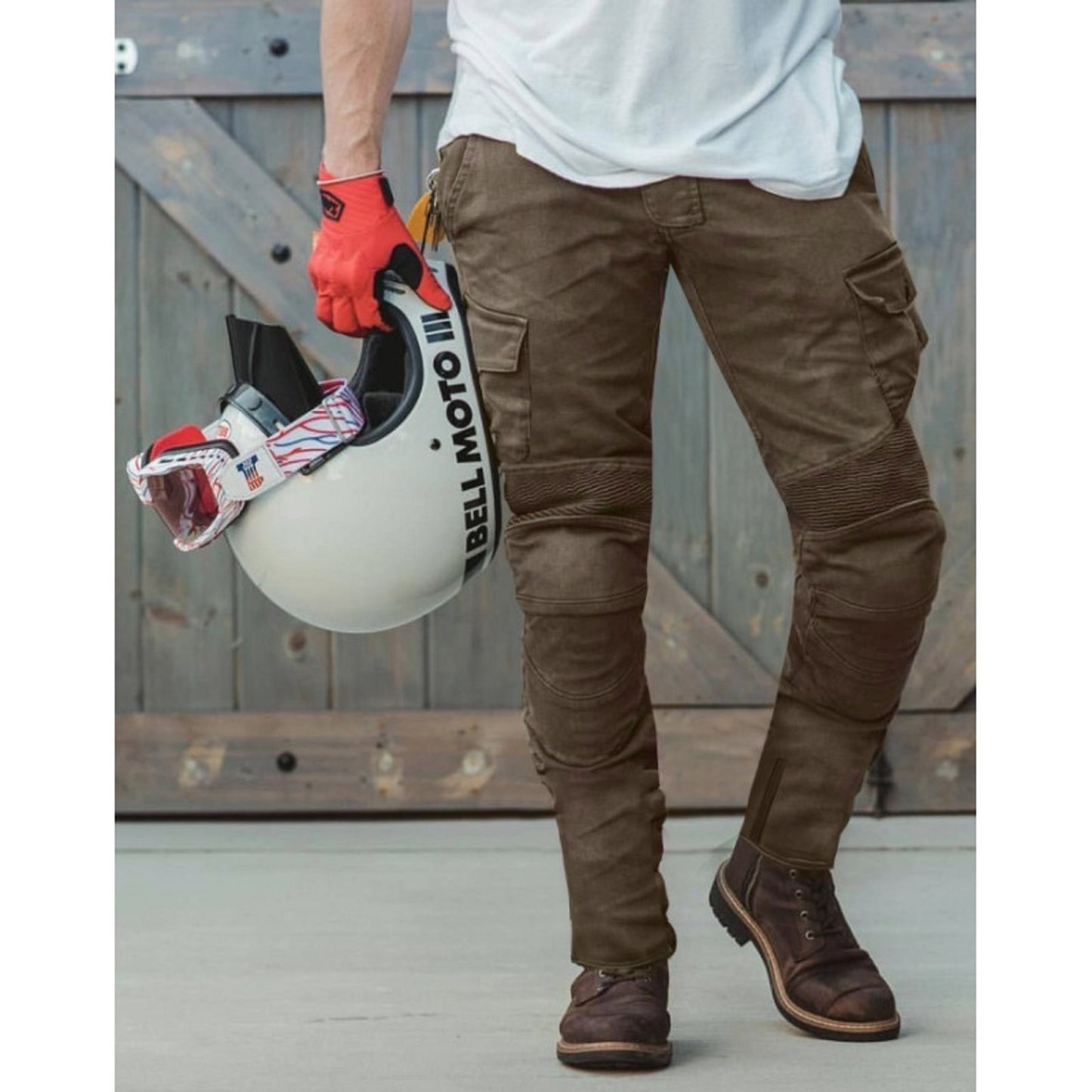 Men's Motorcycle Jeans – Cargo "DarkSand" GT-Rider semi WP | CE 17092 Certified Protective Riding Denim with Kevlar & Armor Pockets