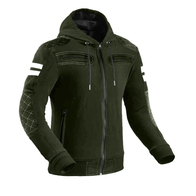 Premium Waterproof Army Green Motorcycle Hoodie – CE Certified Armored Riding Jacket for Men