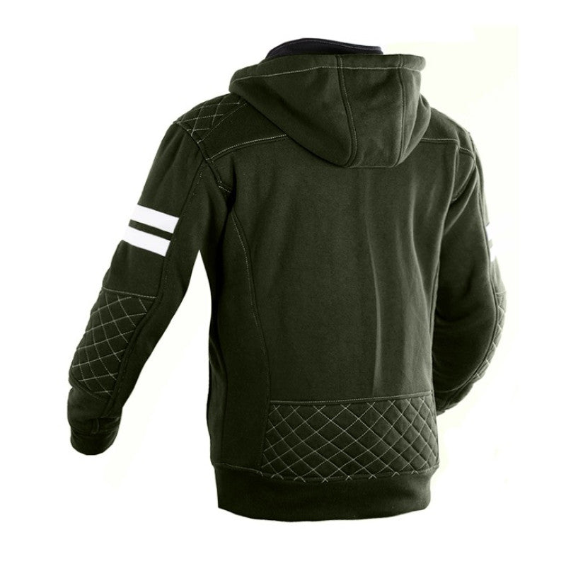 Premium Waterproof Army Green Motorcycle Hoodie – CE Certified Armored Riding Jacket for Men