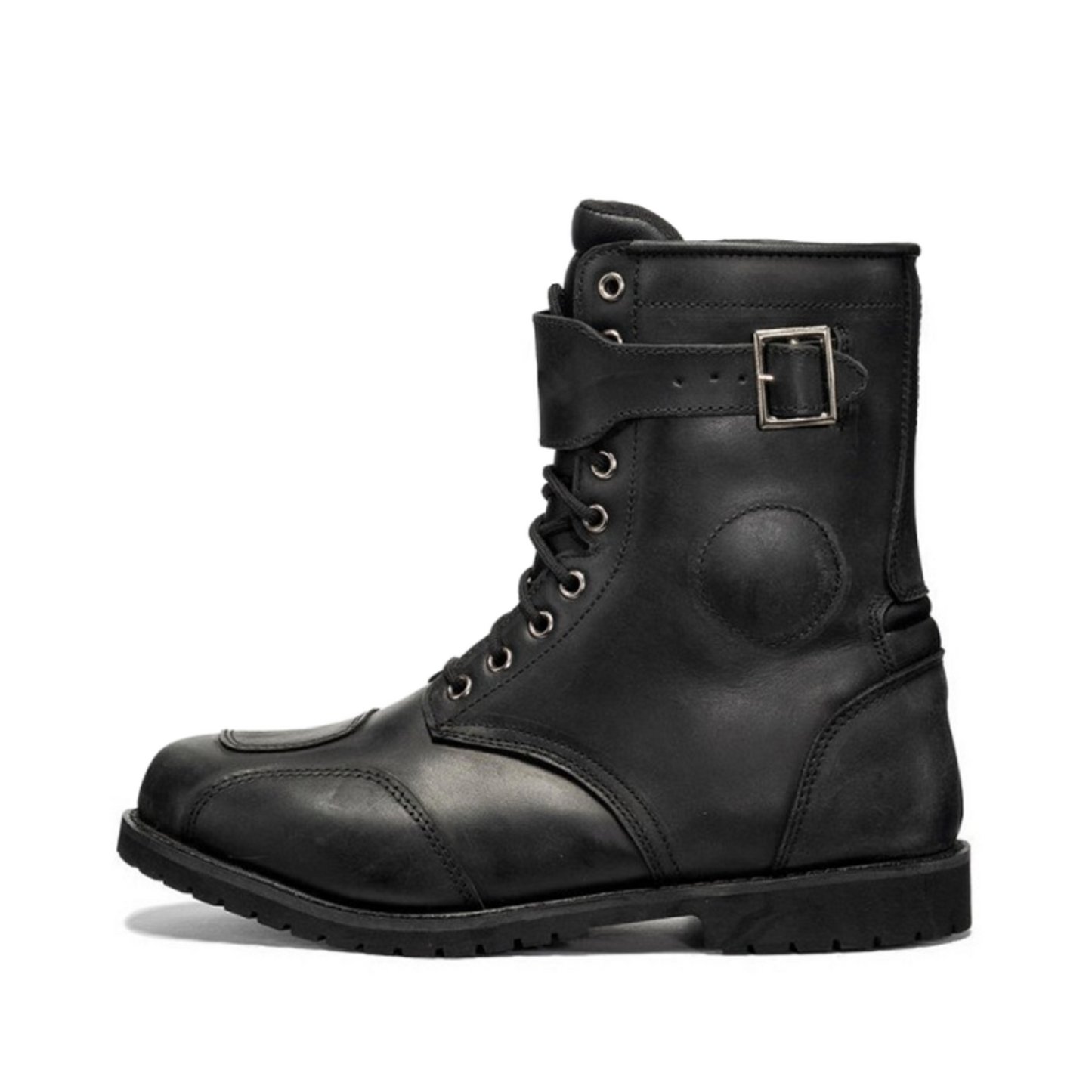 Vintage Black Leather Motorcycle Boots – CE Level 2, Waterproof, Breathable, Reinforced Sole & Ankles, Anti-Skid Grip for Unisex