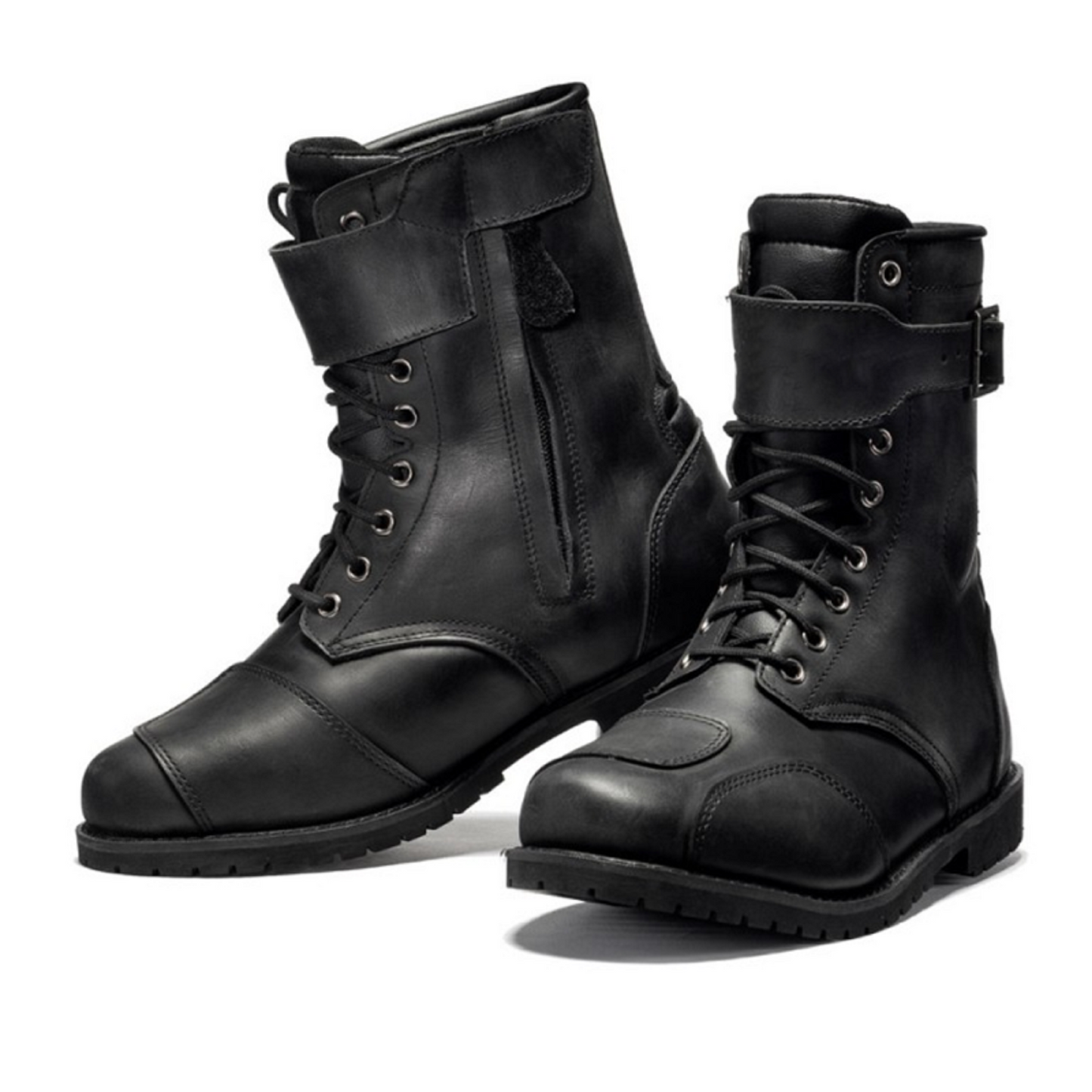 Vintage Black Leather Motorcycle Boots – CE Level 2, Waterproof, Breathable, Reinforced Sole & Ankles, Anti-Skid Grip for Unisex