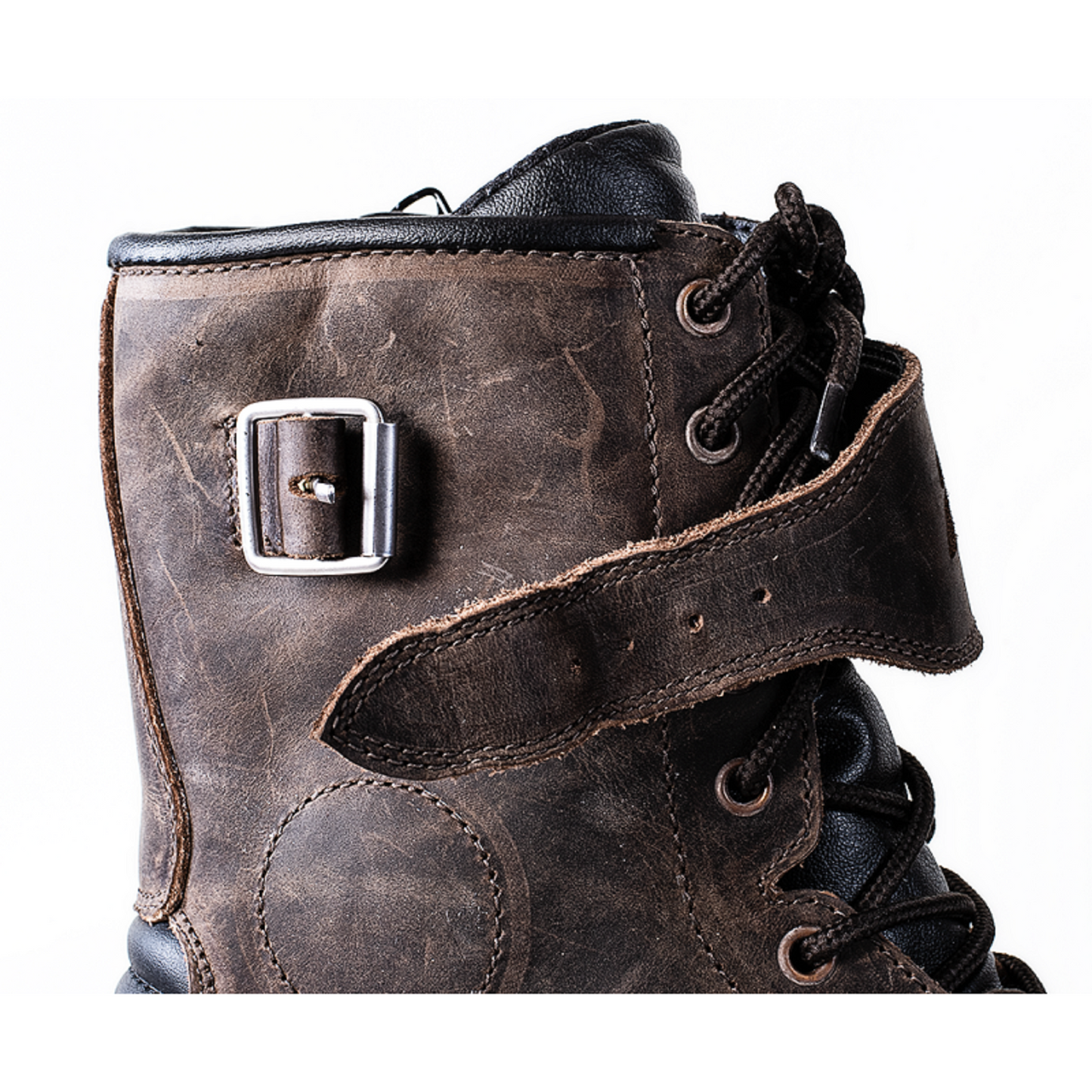 Vintage Brown Leather Motorcycle Boots — Waterproof Breathable Membrane, CE Level-2 Certified, Reinforced Ankle & Sole, Rubber Gear Shift Protection with adjustable YKK Zippers for Unisex