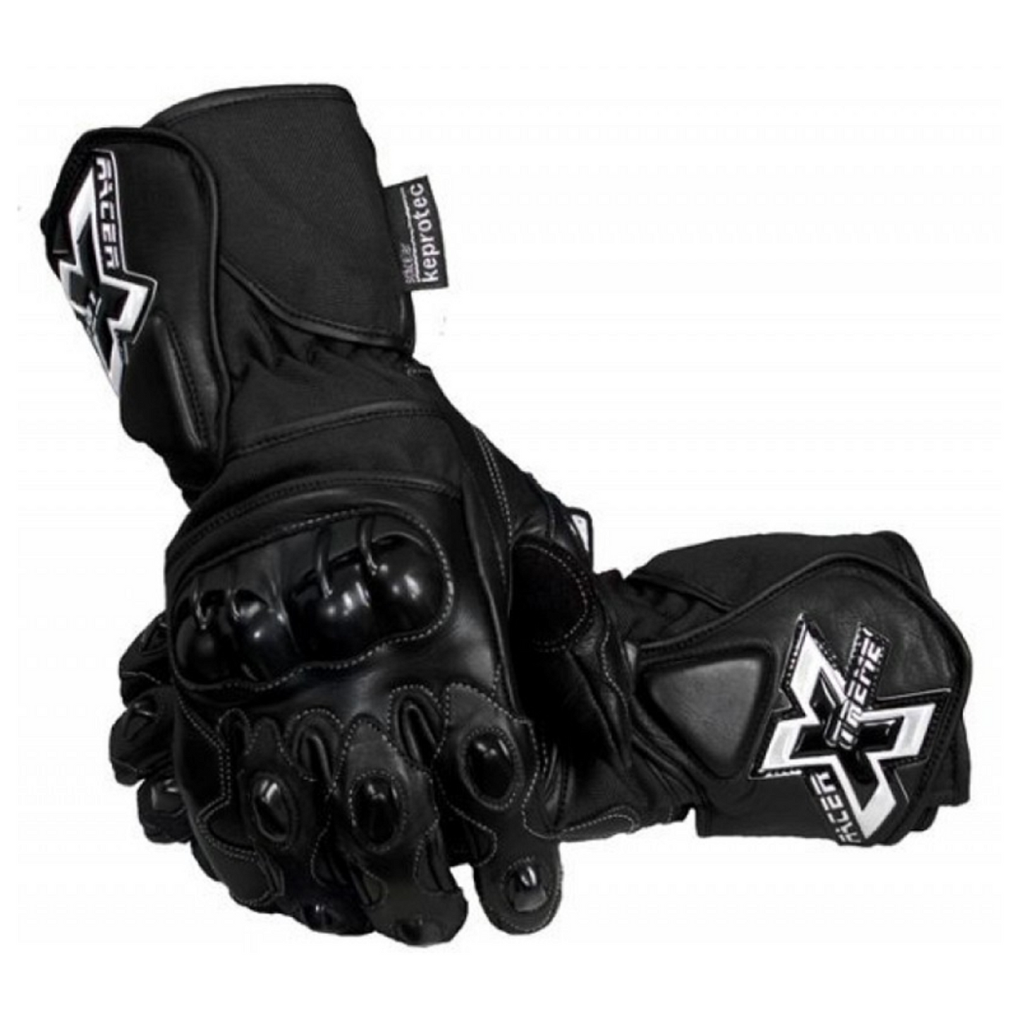 Racer Look Pro‑Style Black Motorcycle Gloves – Full Finger, Touchscreen, Reinforced Knuckles for Men's