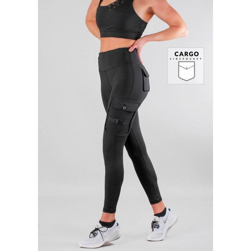SHAPELAB Cargo Black Casual Tights – High Waist, 4-Way Stretch, Antimicrobial Women’s Leggings with Pockets