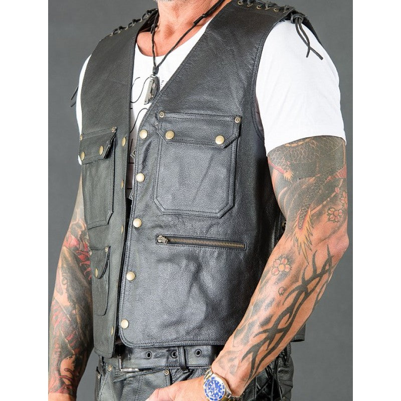 Biker extreme leather black vest Premium Cowhide, Patch Ready Back, Ideal for Biker Clubs & Riders