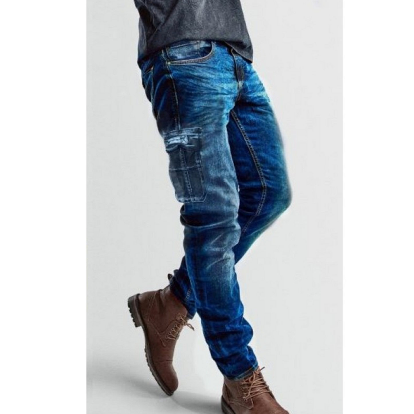 Men's Motorcycle Jeans – Cargo Cruiser V2 "Dirty Blue" | CE 17092 Certified Protective Riding Denim with Kevlar & Armor Pockets