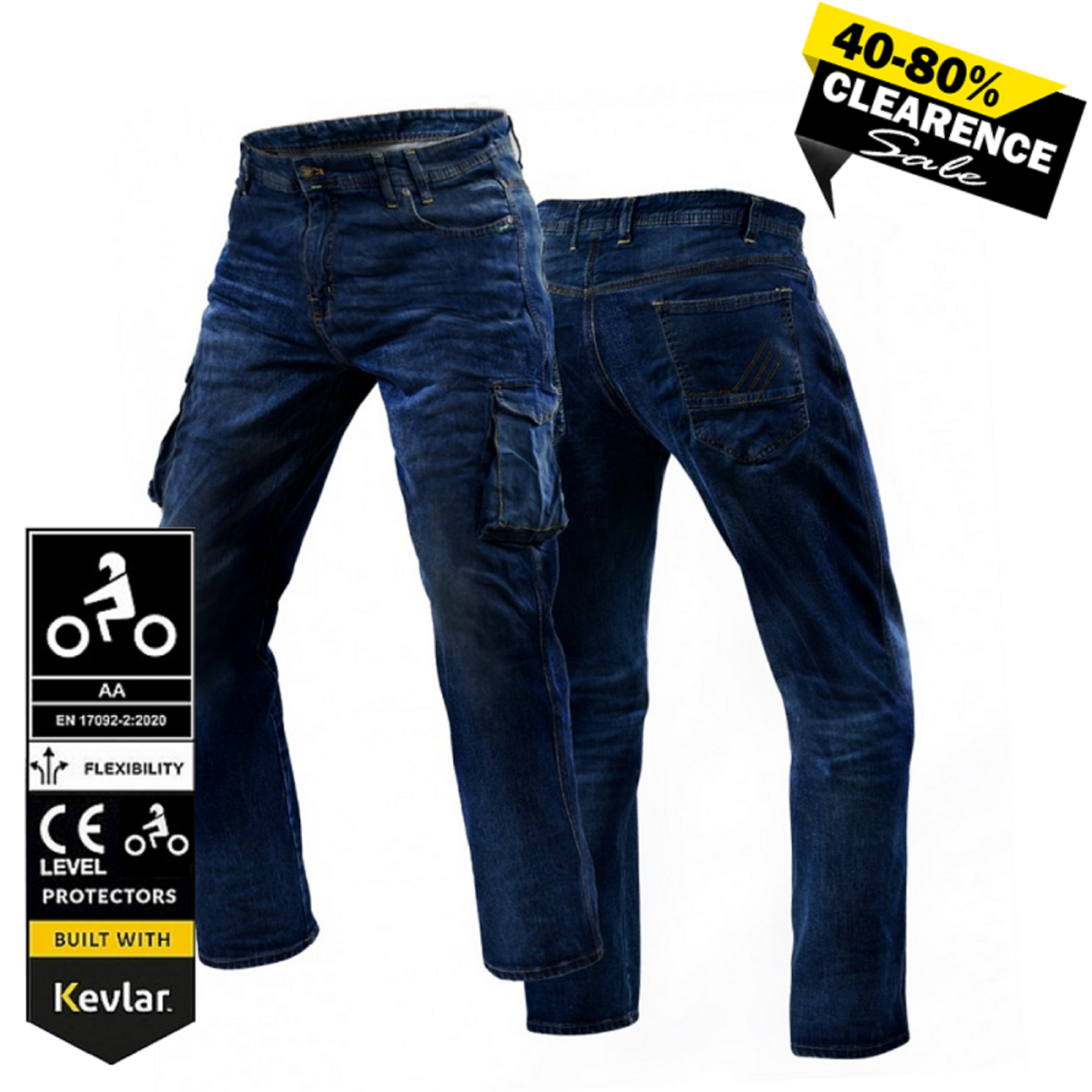 Men's Motorcycle Jeans – Cargo Cruiser Bobber "Dark Blue" | CE 17092 Certified Protective Riding Denim with Kevlar & Armor Pockets