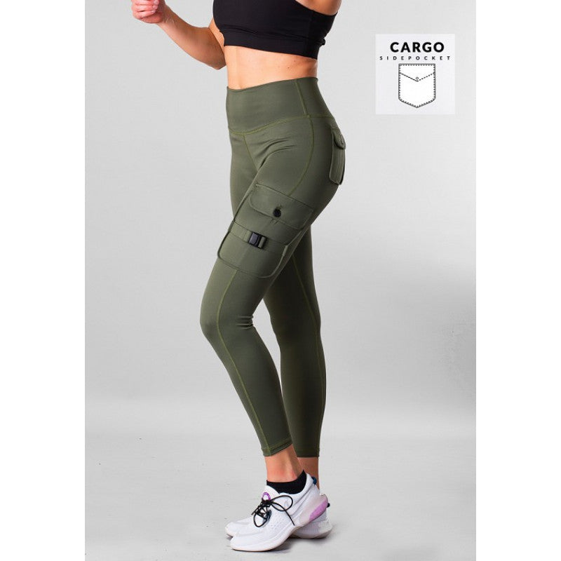SHAPELAB Cargo Green Casual Tights – High Waist, 4-Way Stretch, Antimicrobial Women’s Leggings with Pockets