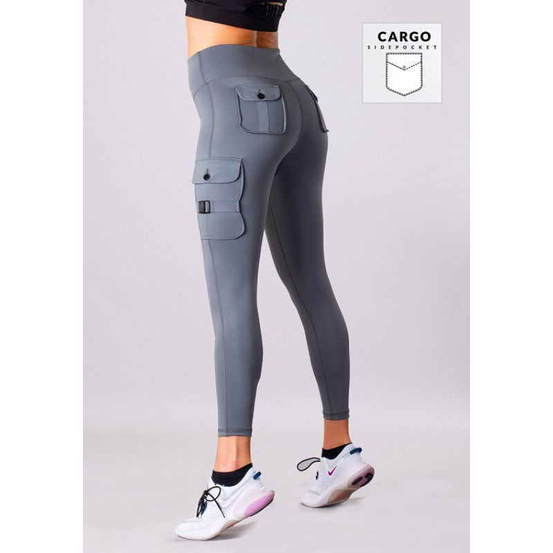 SHAPELAB Cargo Grey Casual Tights – High Waist, 4-Way Stretch, Antimicrobial Women’s Leggings with Pockets