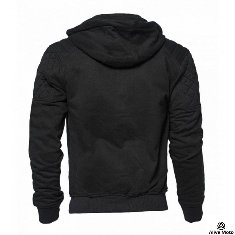 MC Classic Black Motorcycle Hoodie – CE Level 2 Armored, DuPont™ Kevlar® Lined, Water-Repellent, Urban Street Riding Gear
