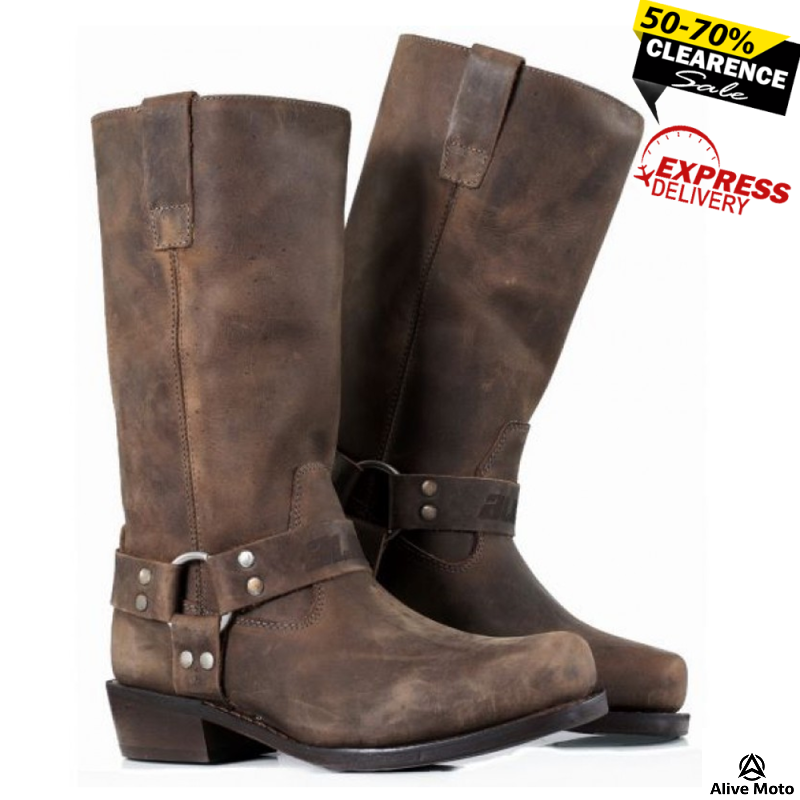 Men’s Vintage Brown Chopper Boots – Natural Leather, Harness Design, Urban Series