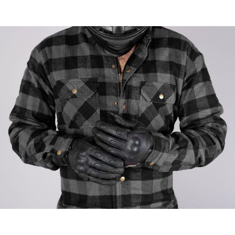 Motorcycle Premium Dark Grey Flannel Shirt – CE Certified, Kevlar® Lined, Water-Repellent, All-Weather Urban Rider Shirt