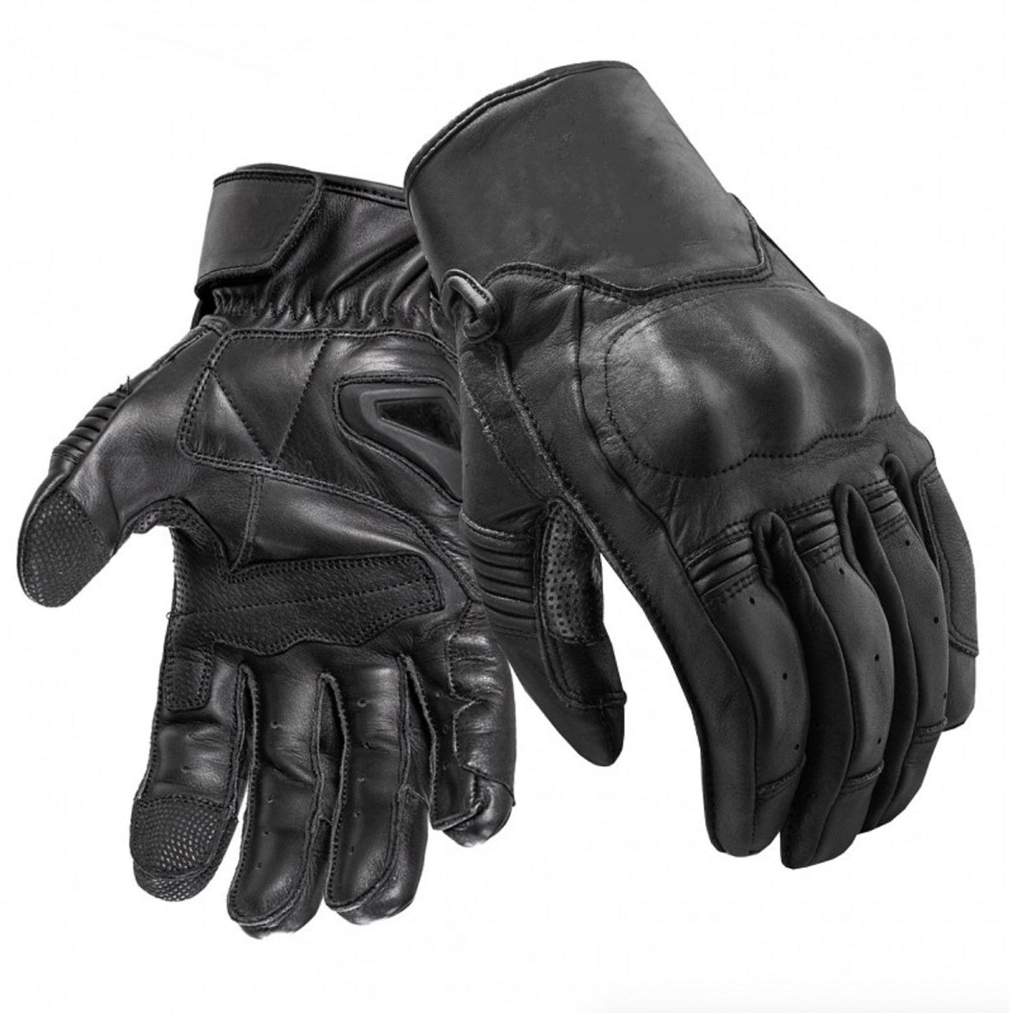 Rebel Vintage Black Summer Motorcycle Leather Gloves – Breathable , Gauntlet Style for Men's