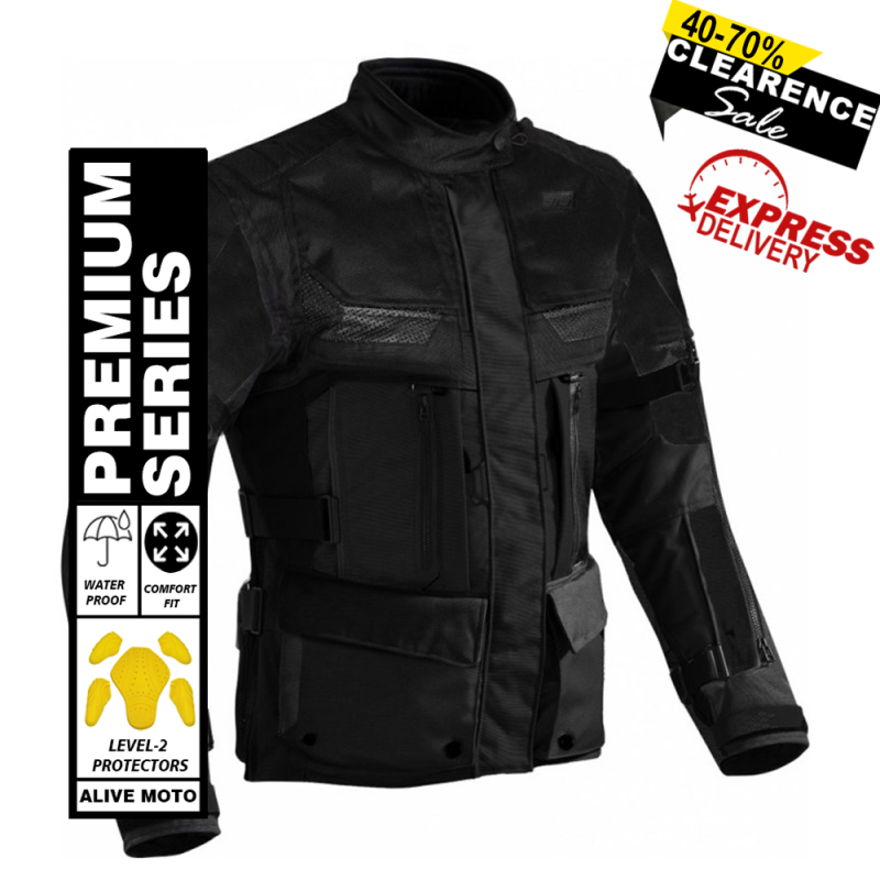 Guardian Pro Series Full Black Motorcycle Touring Jacket – All-Season Protection & Style