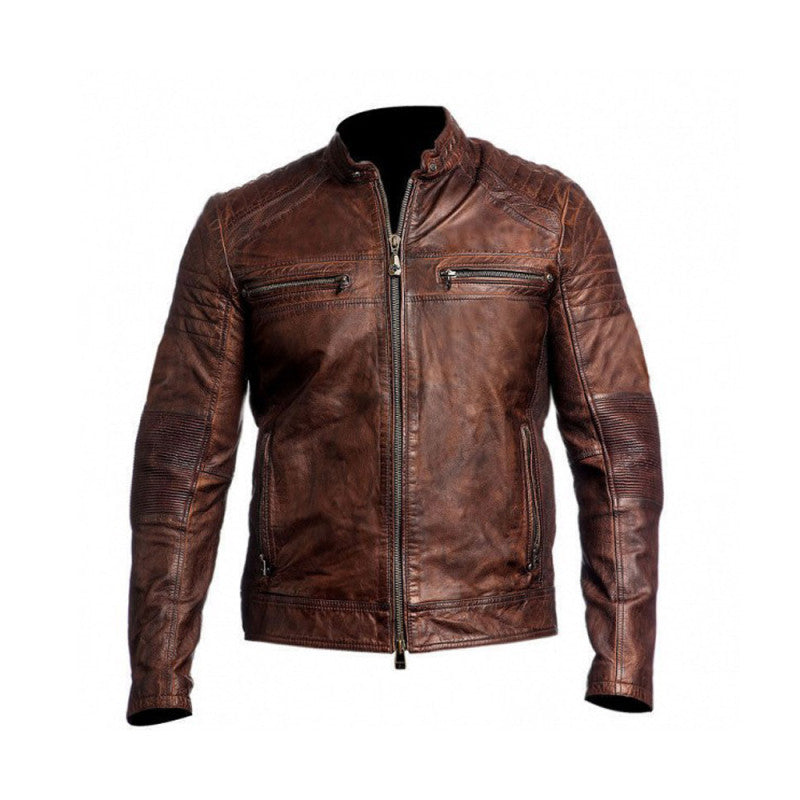 Vintage Brown Motorcycle Leather Jacket – CE Level-2 Armored, Kevlar Reinforced, Premium Cowhide