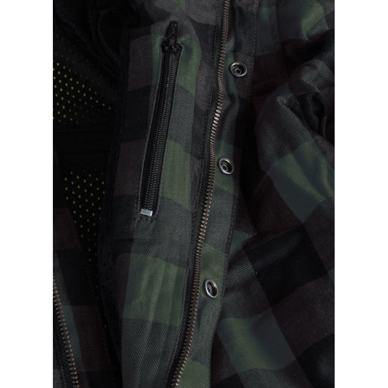 MC Premium Army Green/Black Flannel Motorcycle Shirt – Waterproof, CE Level 2 Protection, Kevlar® Lined, All-Weather Riding, Men’s Sizes XXS–6XL