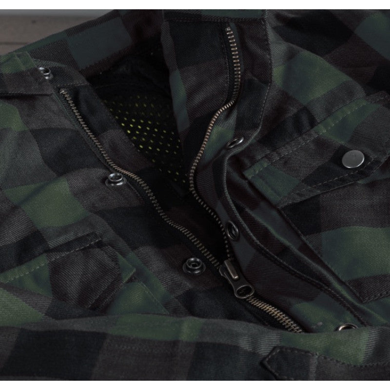 MC Premium Army Green/Black Flannel Motorcycle Shirt – Waterproof, CE Level 2 Protection, Kevlar® Lined, All-Weather Riding, Men’s Sizes XXS–6XL