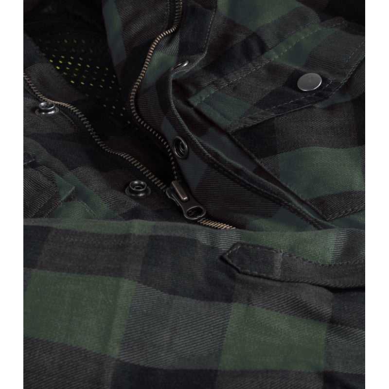 MC Premium Army Green/Black Flannel Motorcycle Shirt – Waterproof, CE Level 2 Protection, Kevlar® Lined, All-Weather Riding, Men’s Sizes XXS–6XL