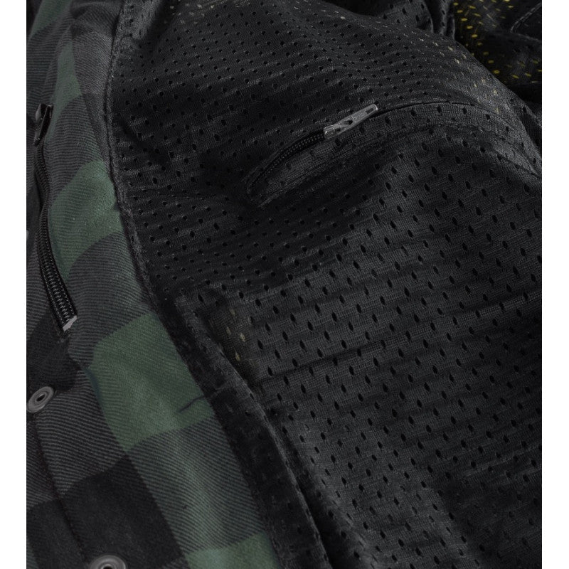 MC Premium Army Green/Black Flannel Motorcycle Shirt – Waterproof, CE Level 2 Protection, Kevlar® Lined, All-Weather Riding, Men’s Sizes XXS–6XL