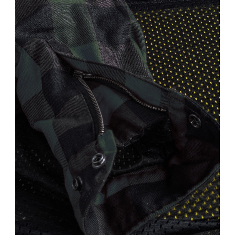 MC Premium Army Green/Black Flannel Motorcycle Shirt – Waterproof, CE Level 2 Protection, Kevlar® Lined, All-Weather Riding, Men’s Sizes XXS–6XL
