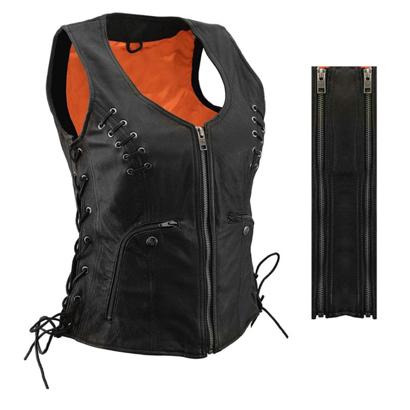 Lady Biker Retro Leather Vest Premium Cowhide, Patch Ready Back, Ideal for Biker Clubs & Riders