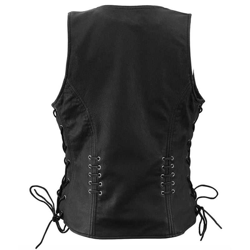 Lady Biker Retro Leather Vest Premium Cowhide, Patch Ready Back, Ideal for Biker Clubs & Riders
