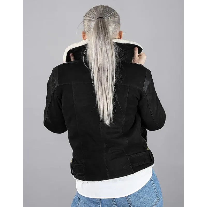 Lady Aviator Black Nubuck Shearling Jacket – Premium Lambskin, Warm Shearling Lining, Classic Fit, Winter Essential