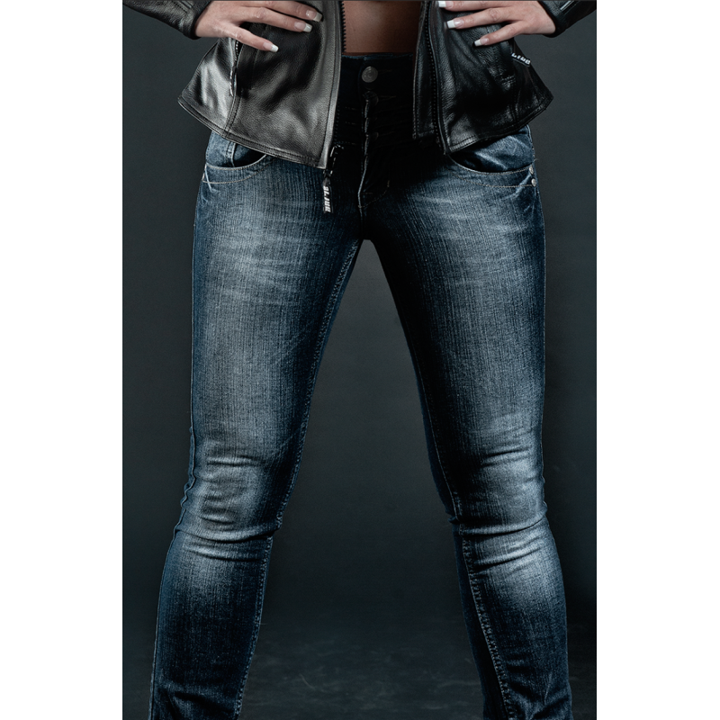 Lady Commander Dirty Blue Motorcycle Jeans – CE Level 2 Protection, Waterproof, Kevlar® Reinforced, Women’s Regular Fit, Sizes XXS–6XL